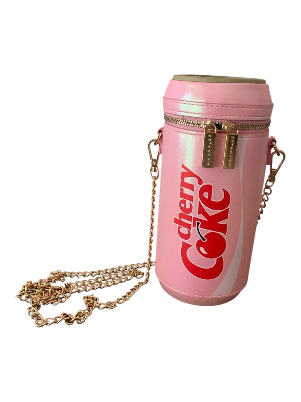 Cherry Coke Pink Cylinder Crossbody Bag with Gold Chain